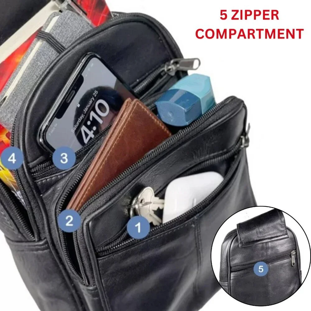 Men's Sling Backpack Genuine Leather Chest bag Crossbody Bag Shoulder Bag